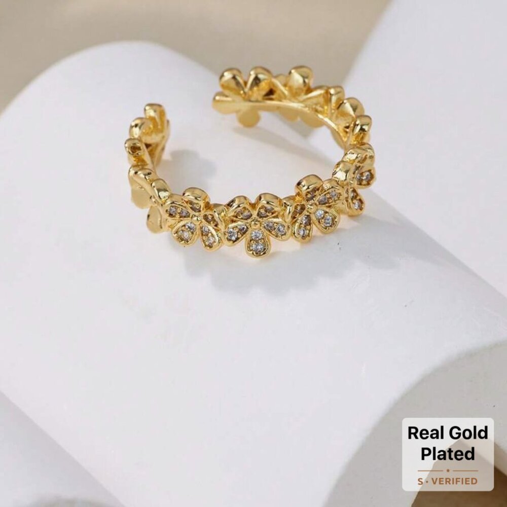 New to Posh C 💎 | Euro Style Minimalist 18k Gold Plated Zirconia Flower Ring - Picture 2 of 7